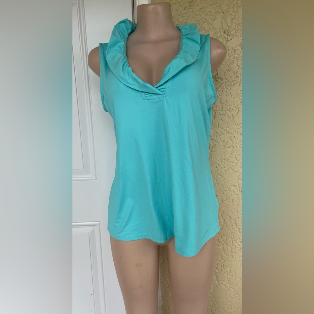 Anthonys Elegant Sleeveless Aqua Tank Top